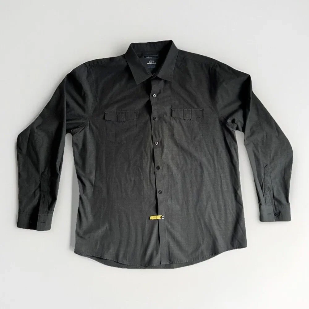 Men’s VanHeusen Studio Slim Fit XL Button Down Collared Shirt Long Sleeve Gray